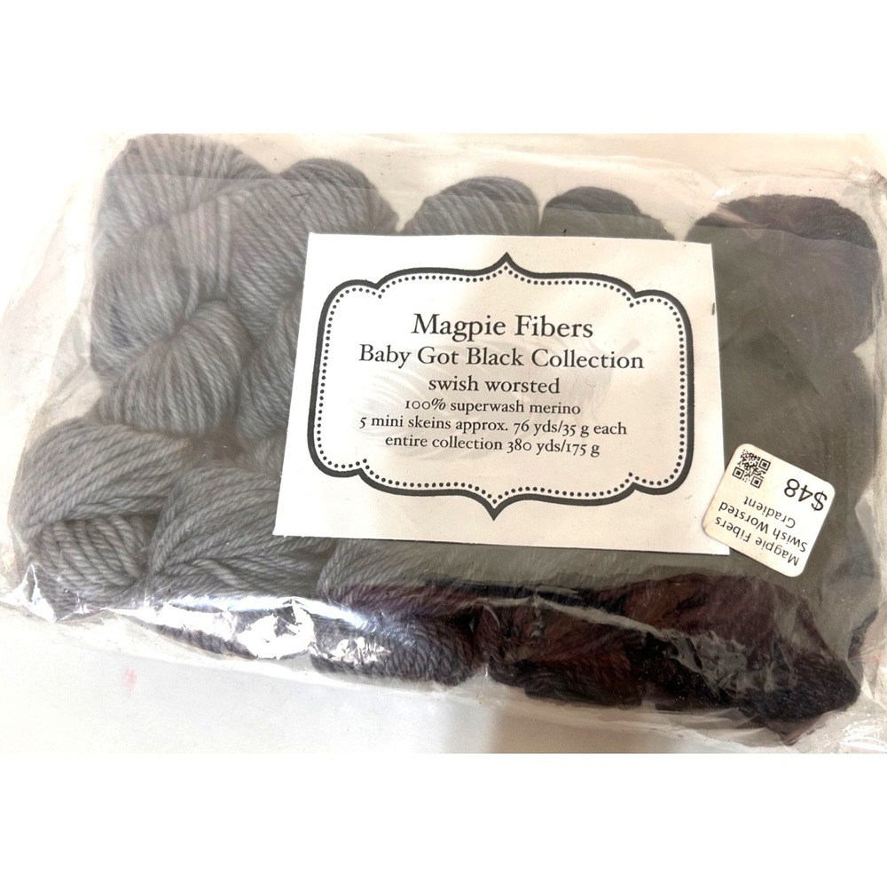 Magpie Fibers Baby Got Black Swish Worsted Superwash Merino Yarn 5 Mini Skeins k